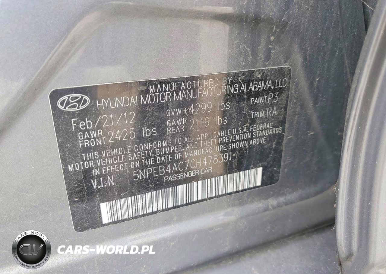 2012 Hyundai Sonata VIN:5NPEB4AC7CH478391 - 12