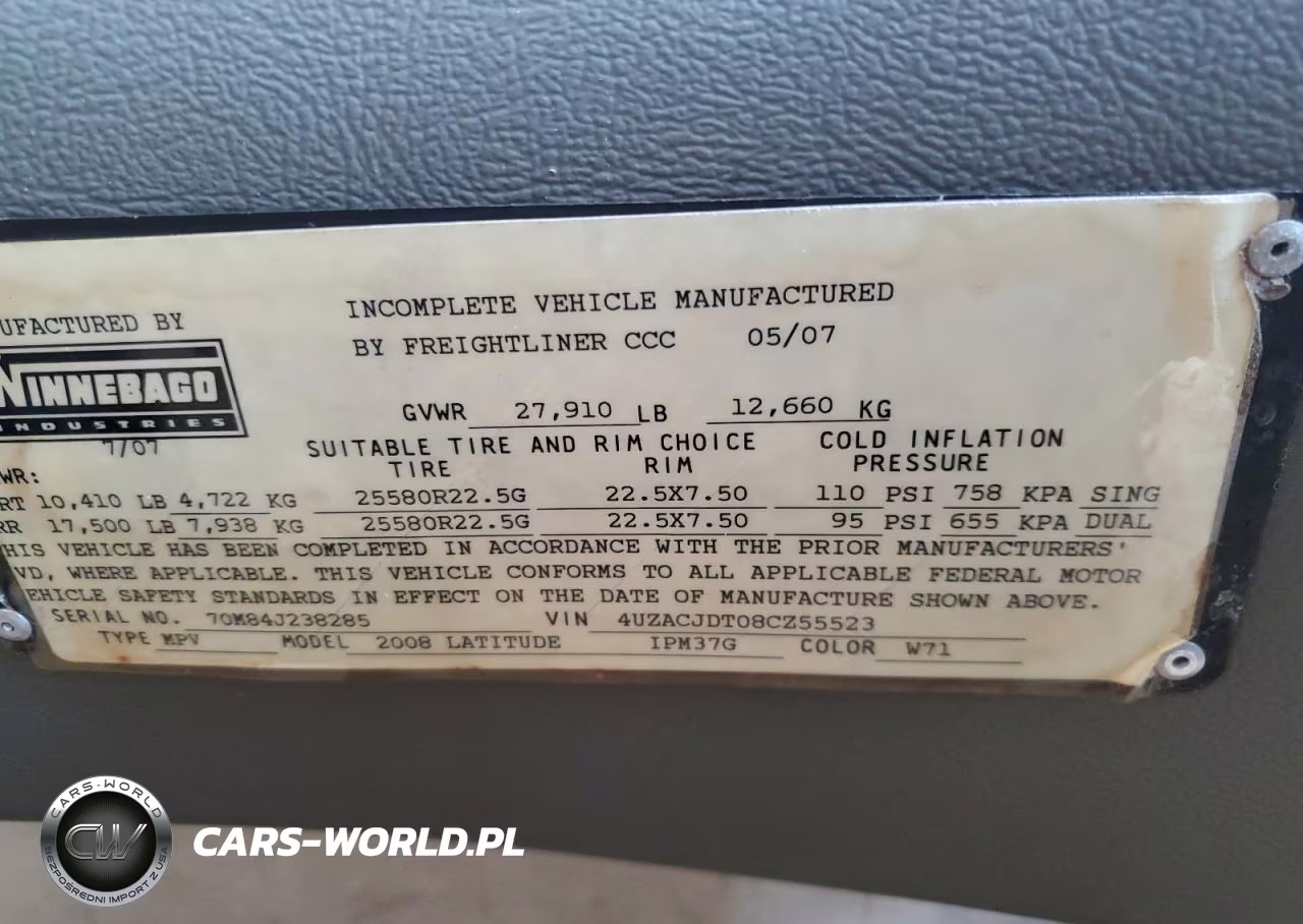 2008 Freightliner Chassis X Line Motor Home VIN:4UZACJDT08CZ55523 - 10