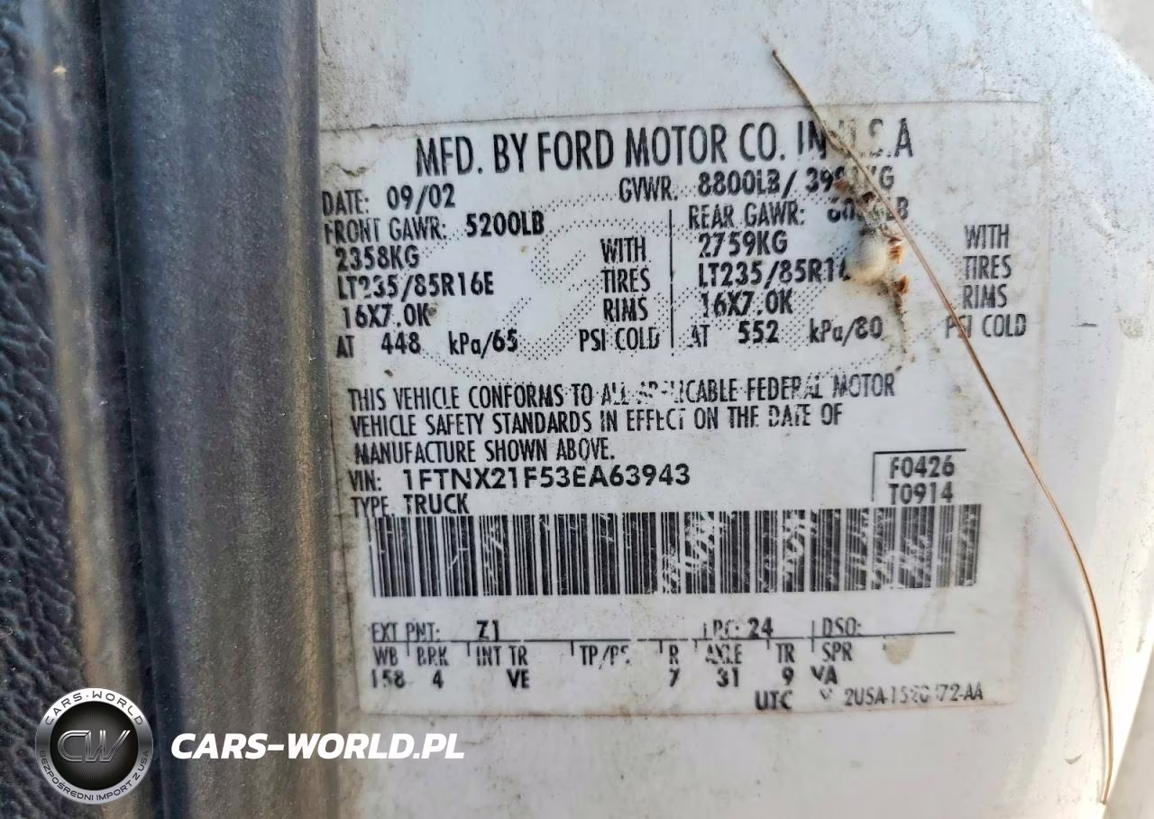 2000 Ford F250 Super Duty VIN:1FTNX21F53EA63943 - 12