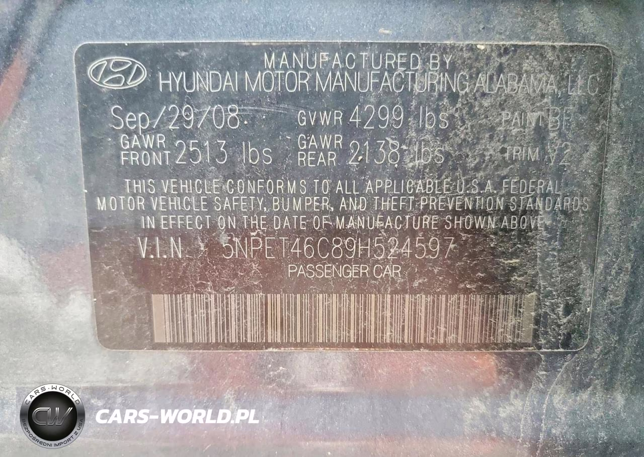 2009 Hyundai Sonata Gls VIN:5NPET46C89H524597 - 12