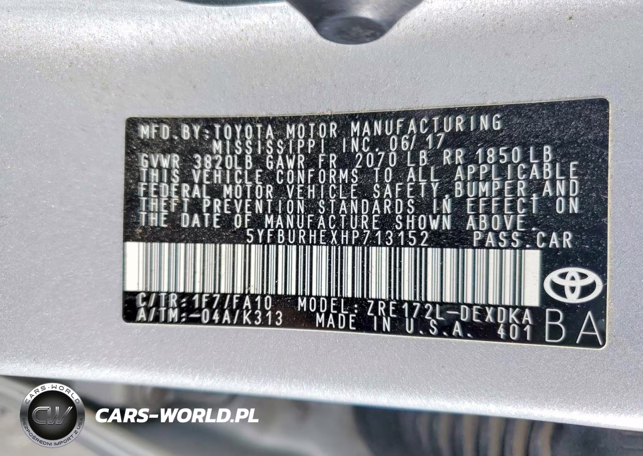 2017 Toyota Corolla L VIN:5YFBURHEXHP713152 - 12