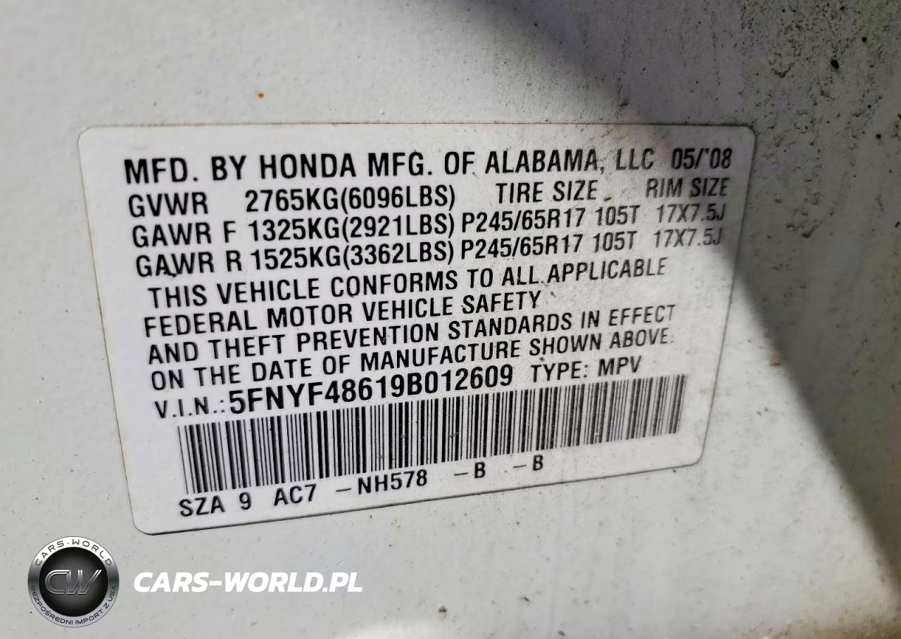 2009 Honda Pilot Exl VIN:5FNYF48619B012609 - 13