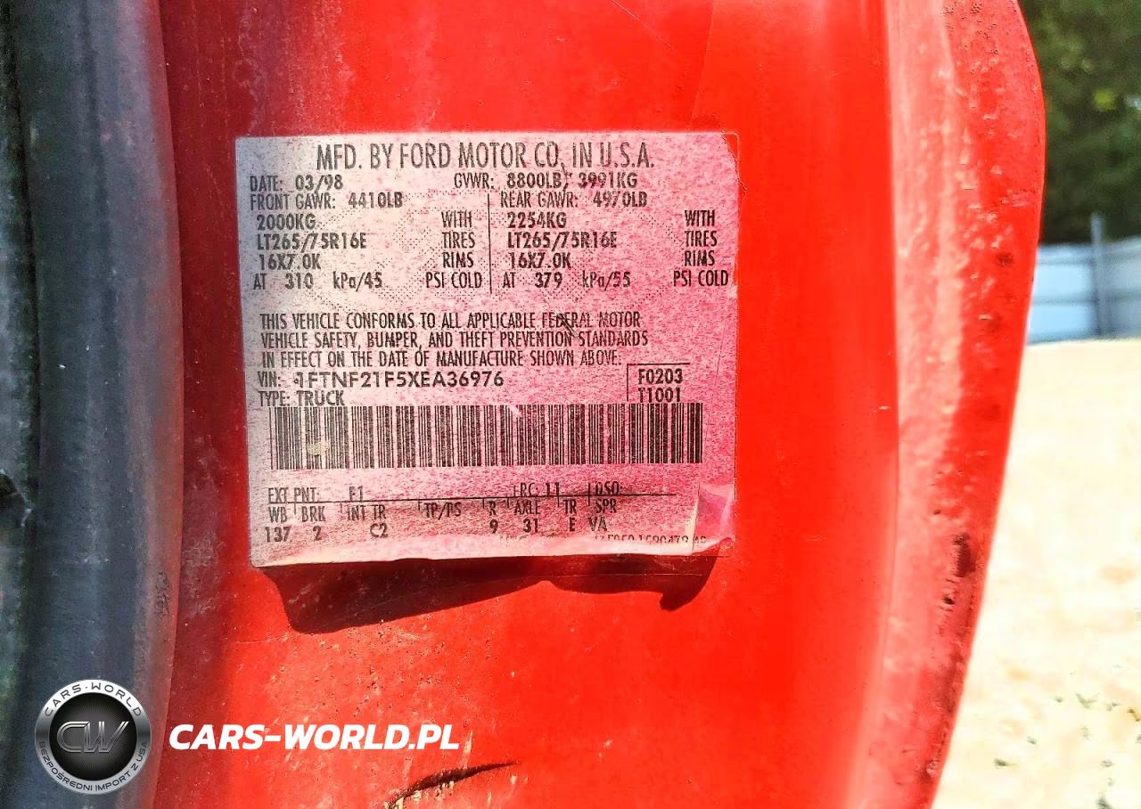 1999 Ford F250 Super Duty VIN:1FTNF21F5XEA36976 - 13