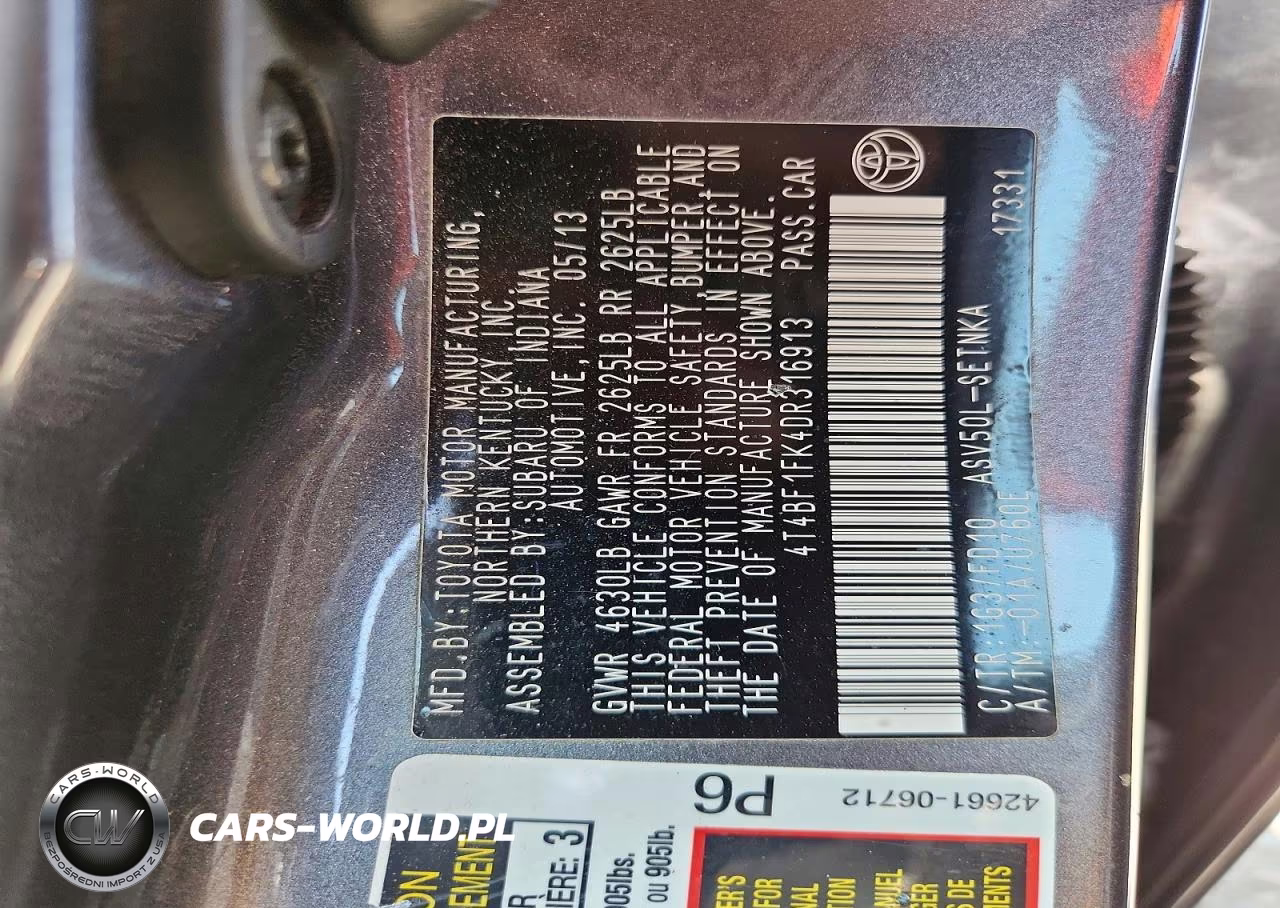 2013 Toyota Camry Le VIN:4T4BF1FK4DR316913 - 12