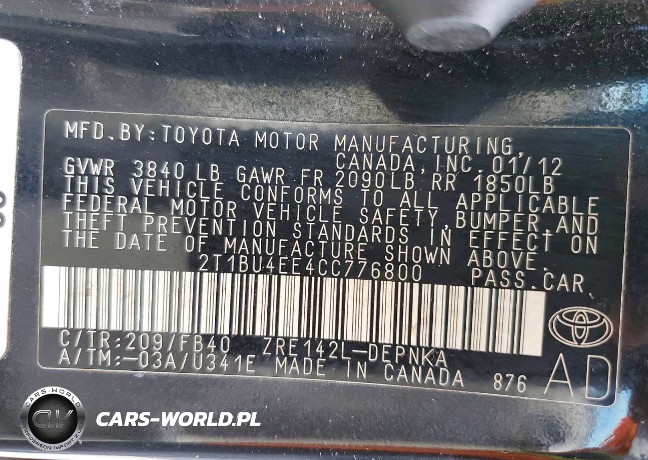 2012 Toyota Corolla Le VIN:2T1BU4EE4CC776800 - 12