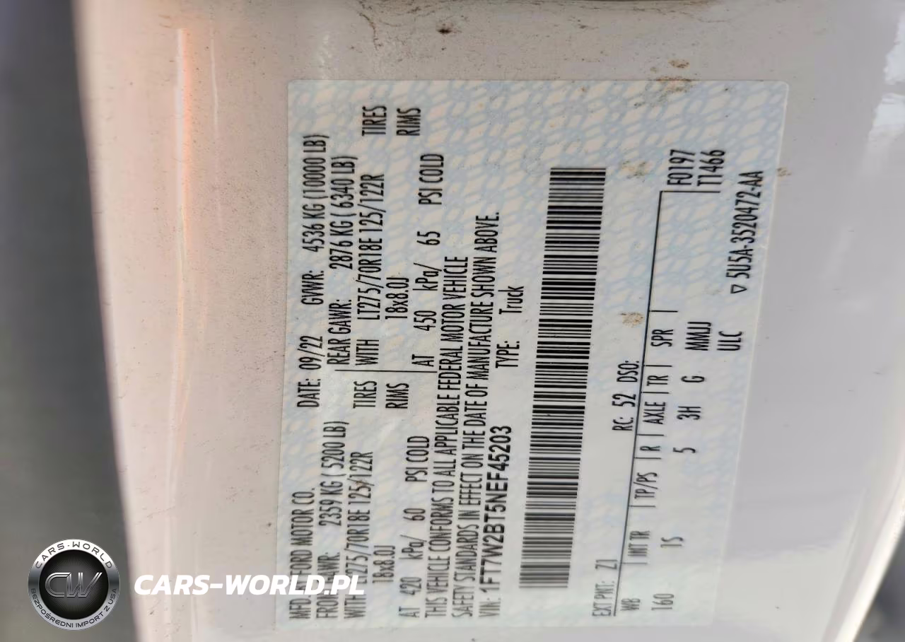 2022 Ford F250 Super Duty VIN:1FT7W2BT5NEF45203 - 12