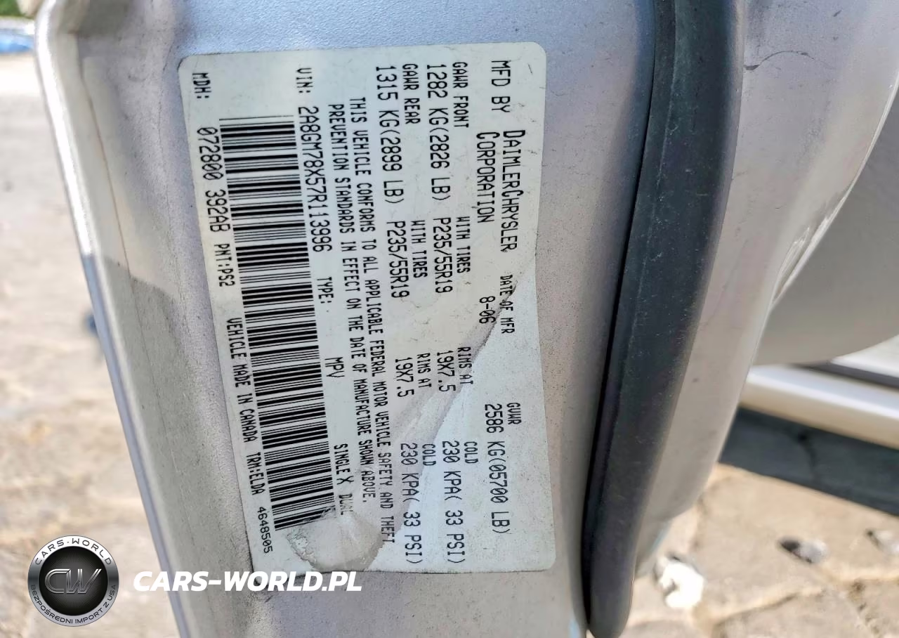 2007 Chrysler Pacifica Limited VIN:2A8GM78X57R113996 - 13