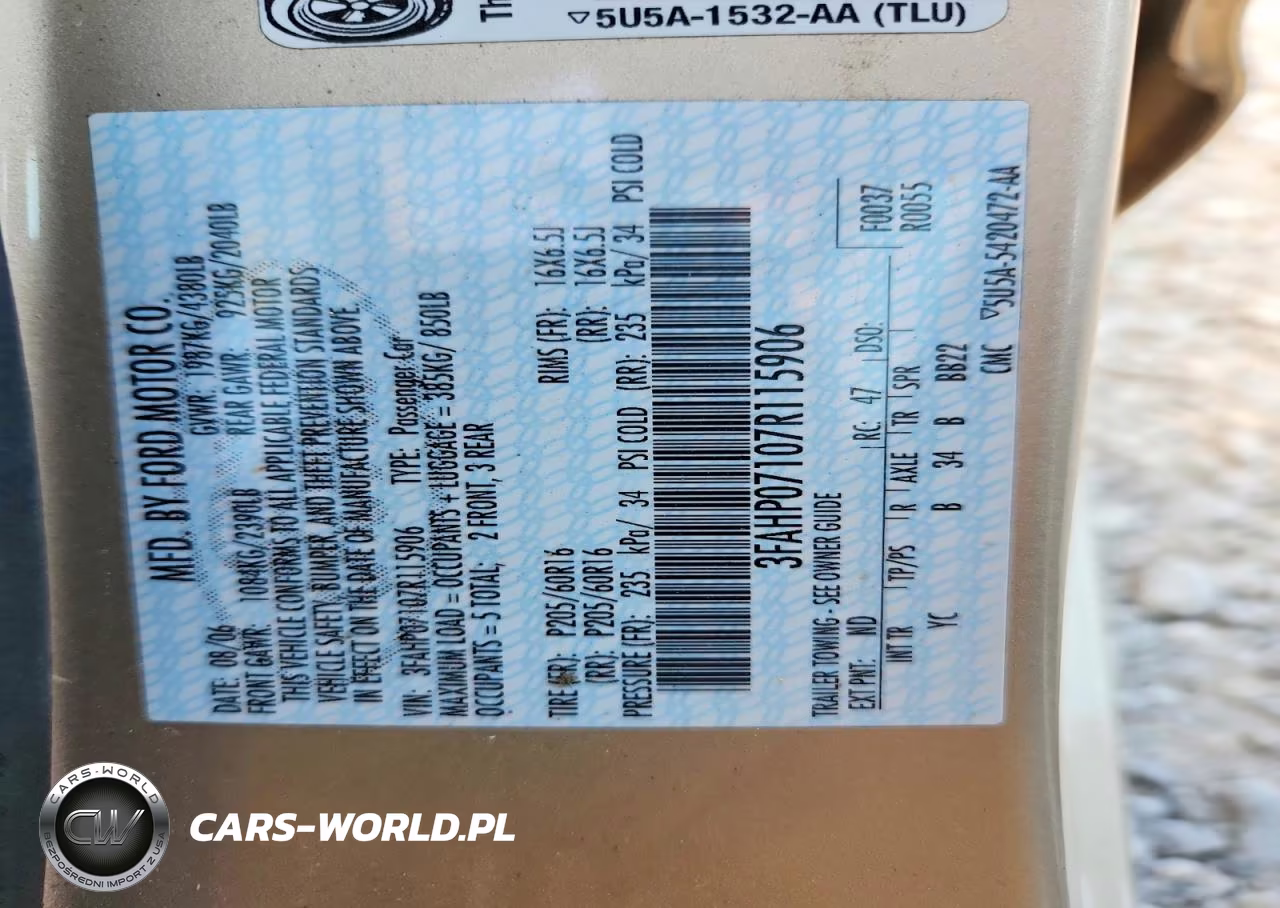 2007 Ford Fusion Se VIN:3FAHP07107R115906 - 13