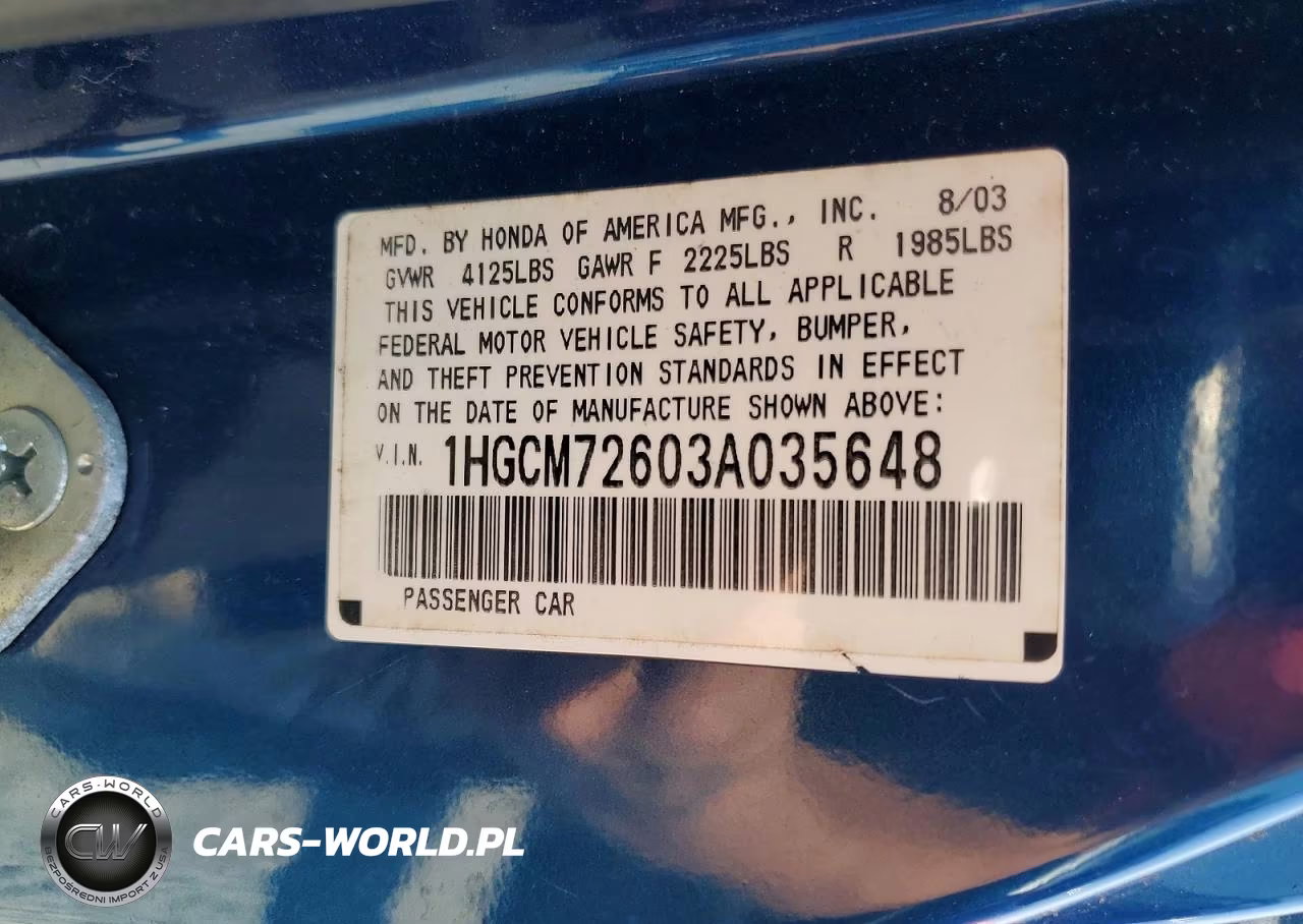2003 Honda Accord Ex VIN:1HGCM72603A035648 - 12