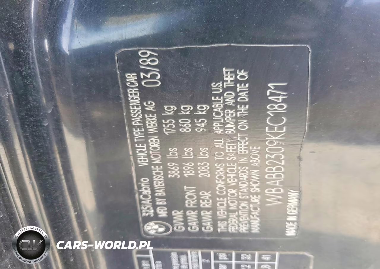 1989 BMW 325 I Automatic VIN:WBABB2309KEC18471 - 12