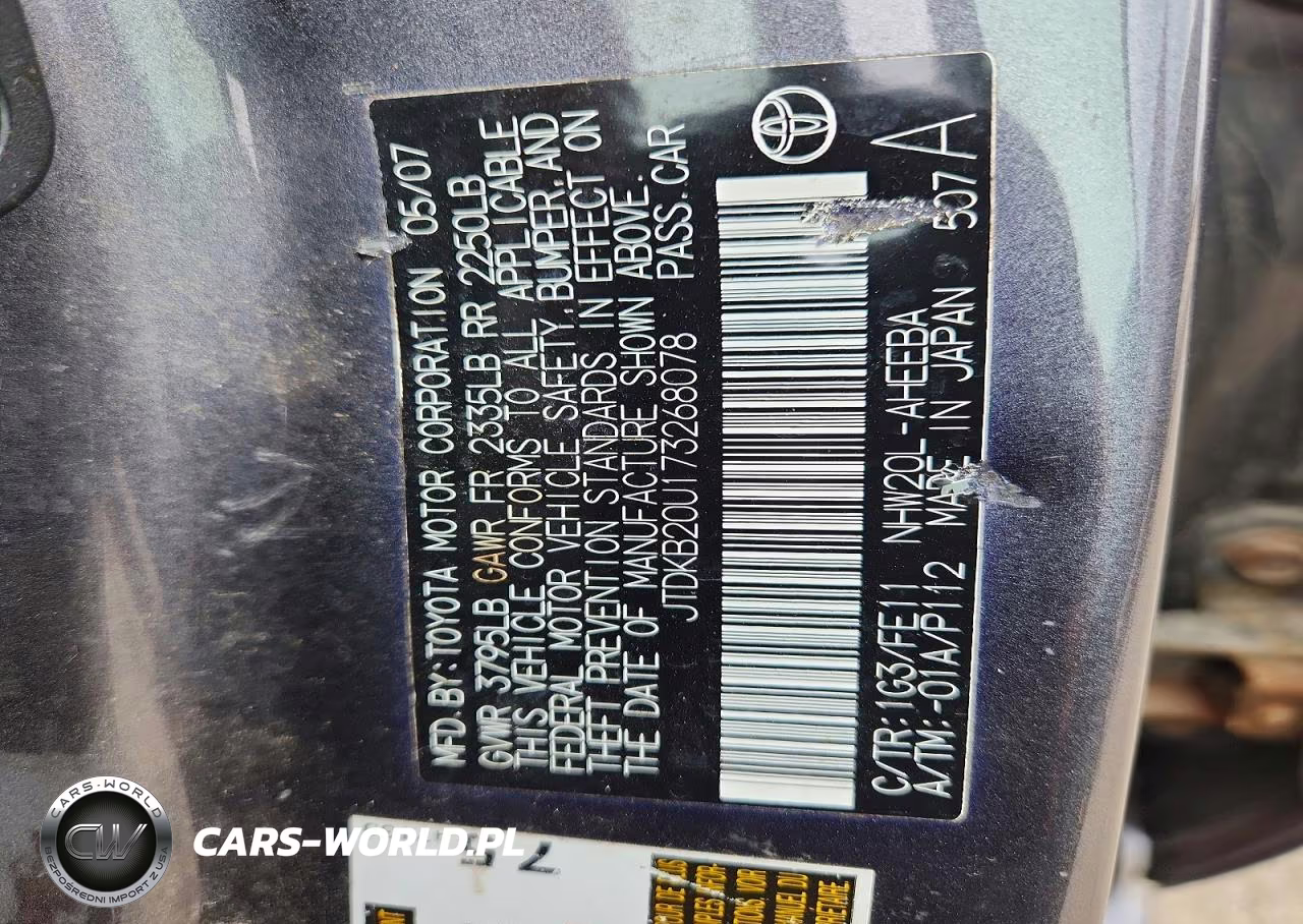 2007 Toyota Prius Base VIN:JTDKB20U173268078 - 12