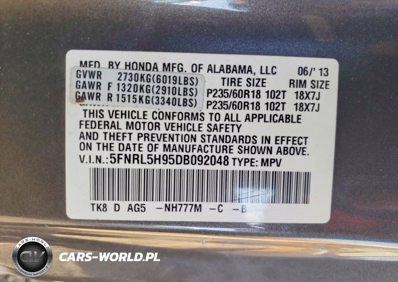 2013 Honda Odyssey Touring VIN:5FNRL5H95DB092048 - 13