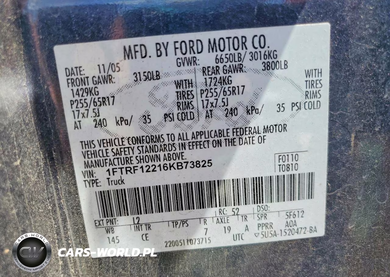 2006 Ford F150 Xl VIN:1FTRF12216KB73825 - 12