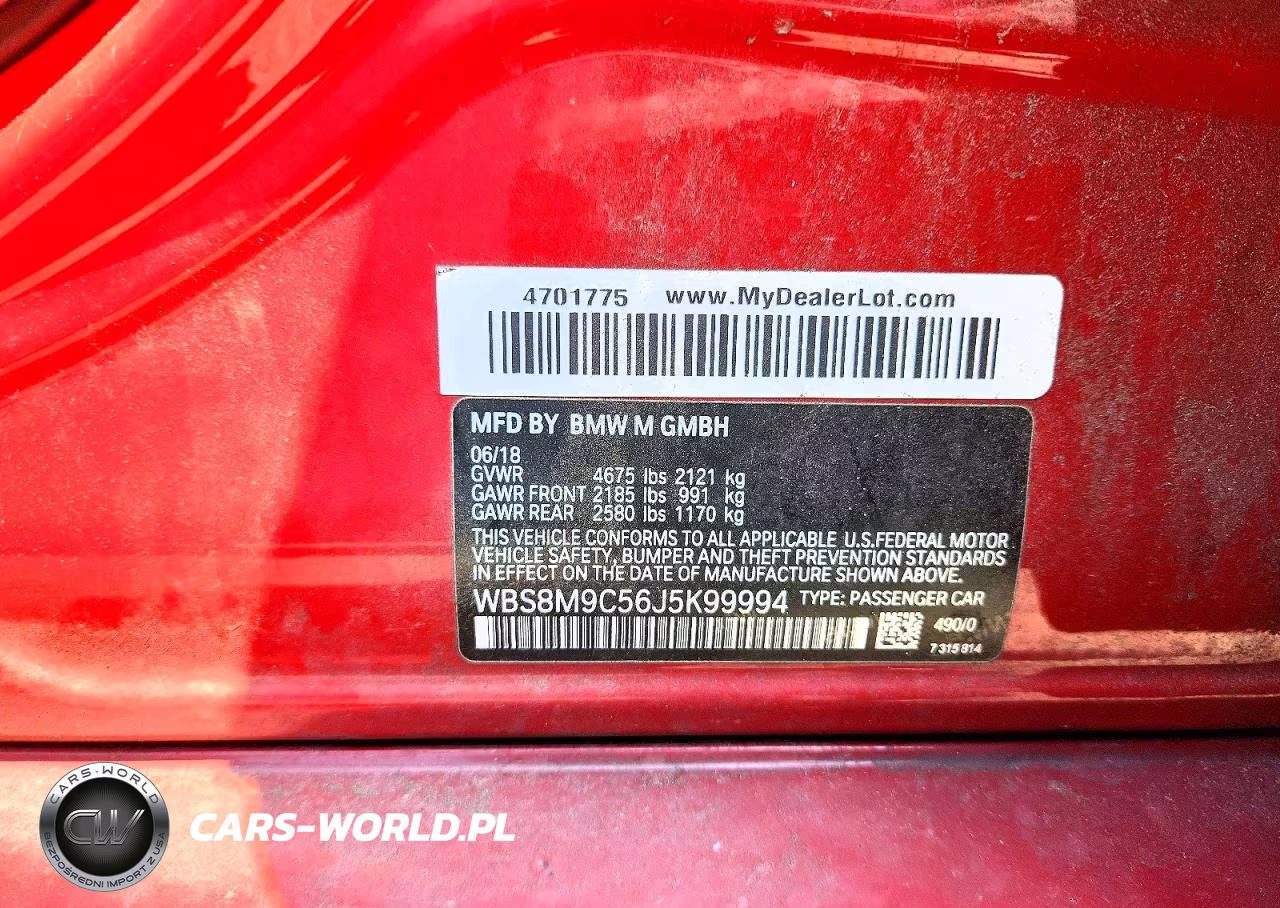 2018 BMW M3 VIN:WBS8M9C56J5K99994 - 13