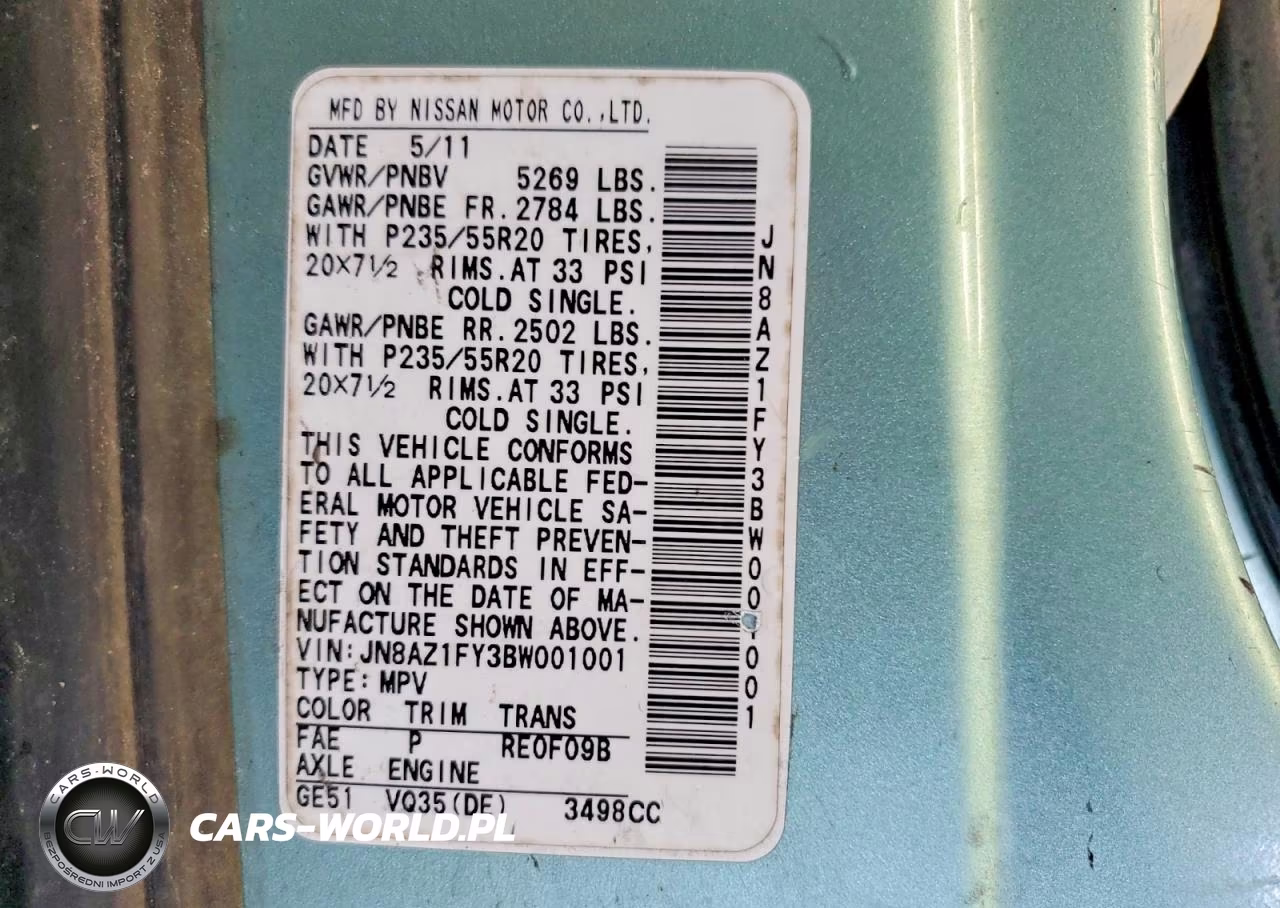 2011 Nissan Murano Crosscabriolet VIN:JN8AZ1FY3BW001001 - 13