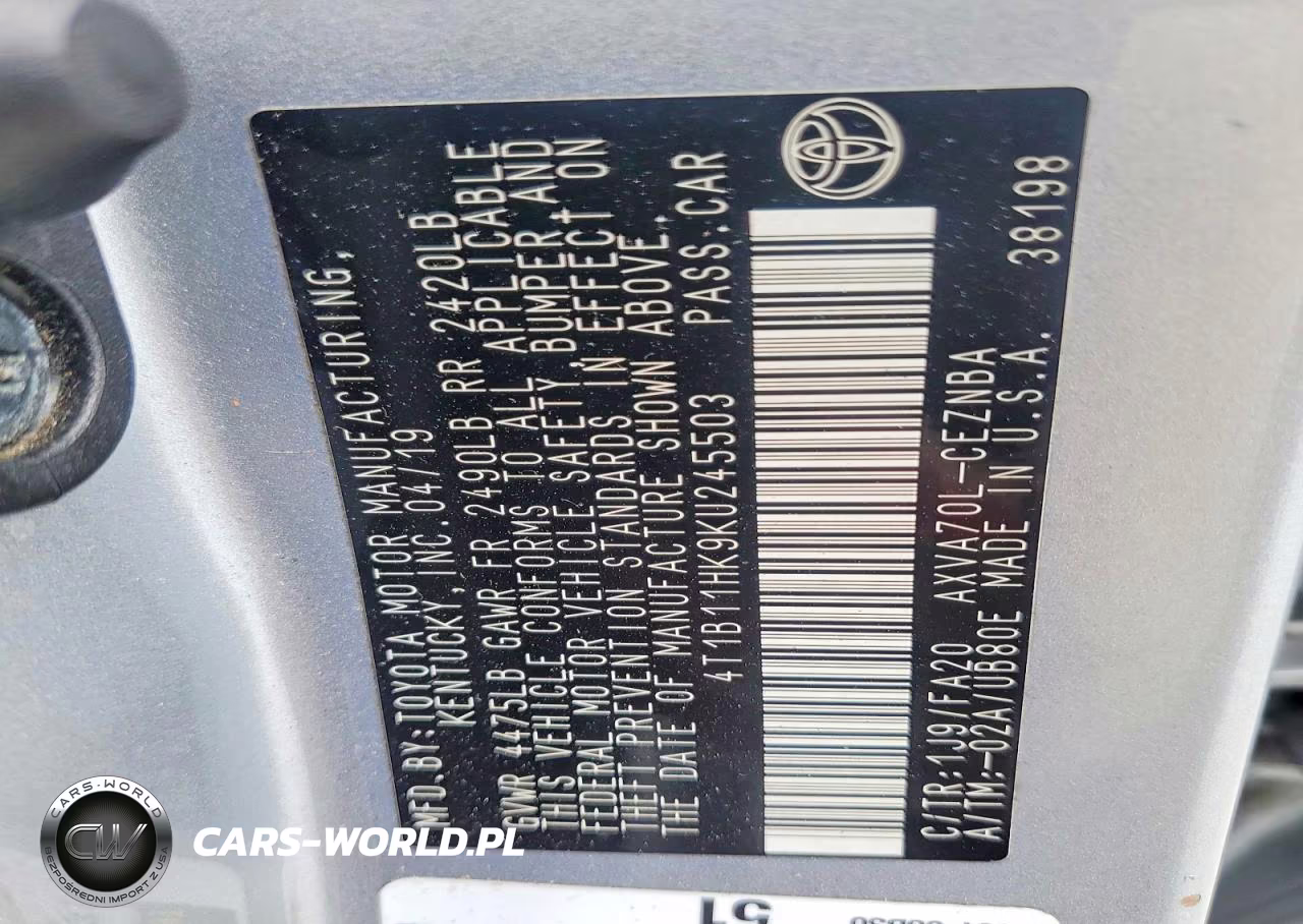 2019 Toyota Camry Le VIN:4T1B11HK9KU245503 - 12