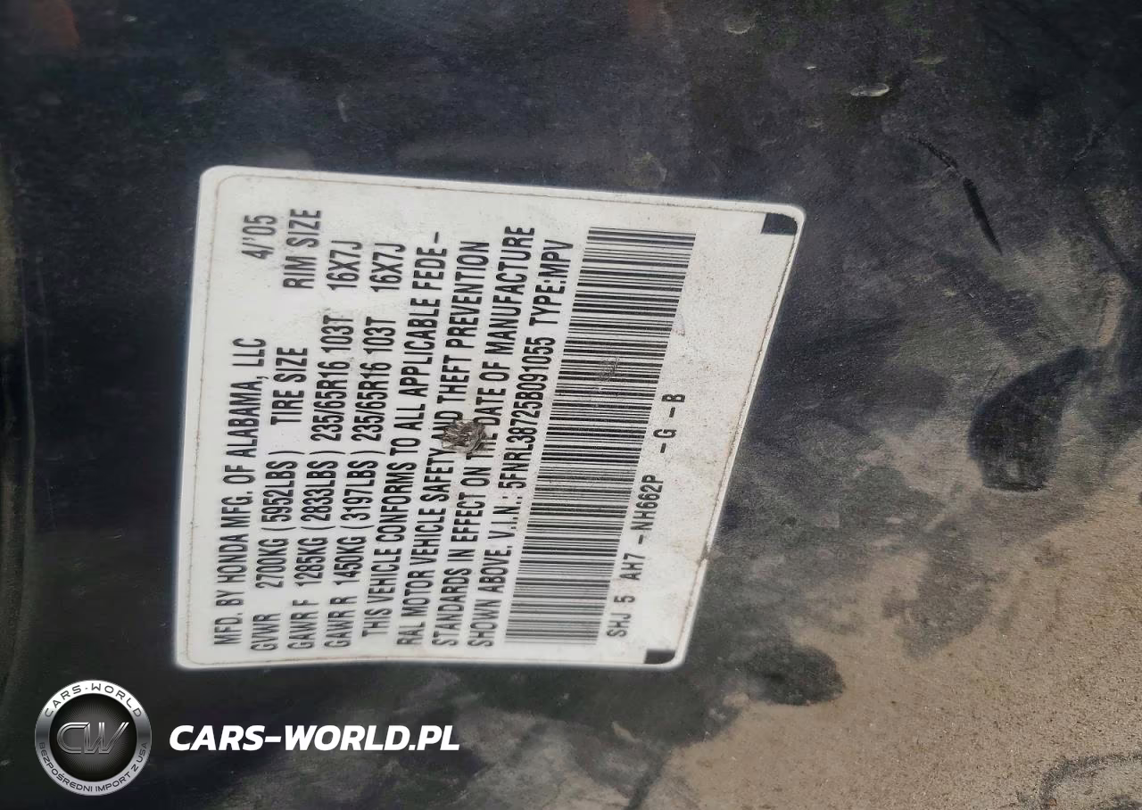 2005 Honda Odyssey Exl VIN:5FNRL38725B091055 - 13
