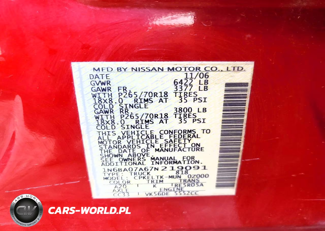 2007 Nissan Titan Xe Ffv VIN:1N6BA07A67N219091 - 12
