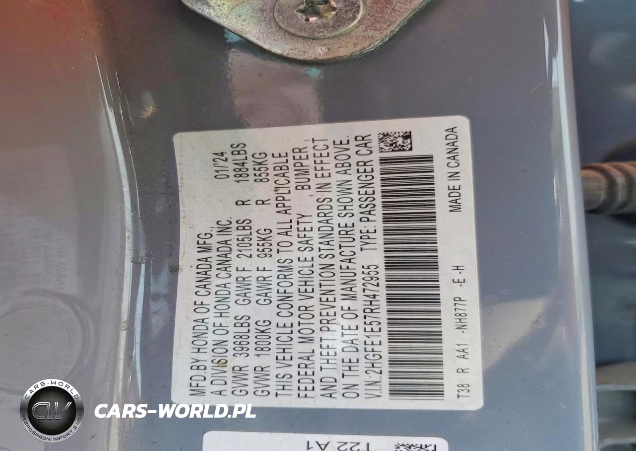 2024 Honda Civic Si Sedan VIN:2HGFE1E57RH472955 - 12