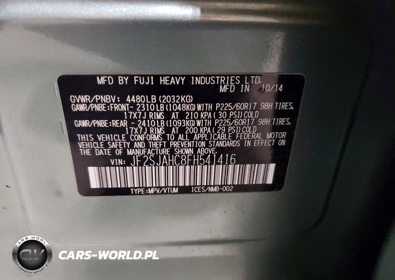2015 Subaru Forester 2.5I Limited VIN:JF2SJAHC8FH541416 - 13
