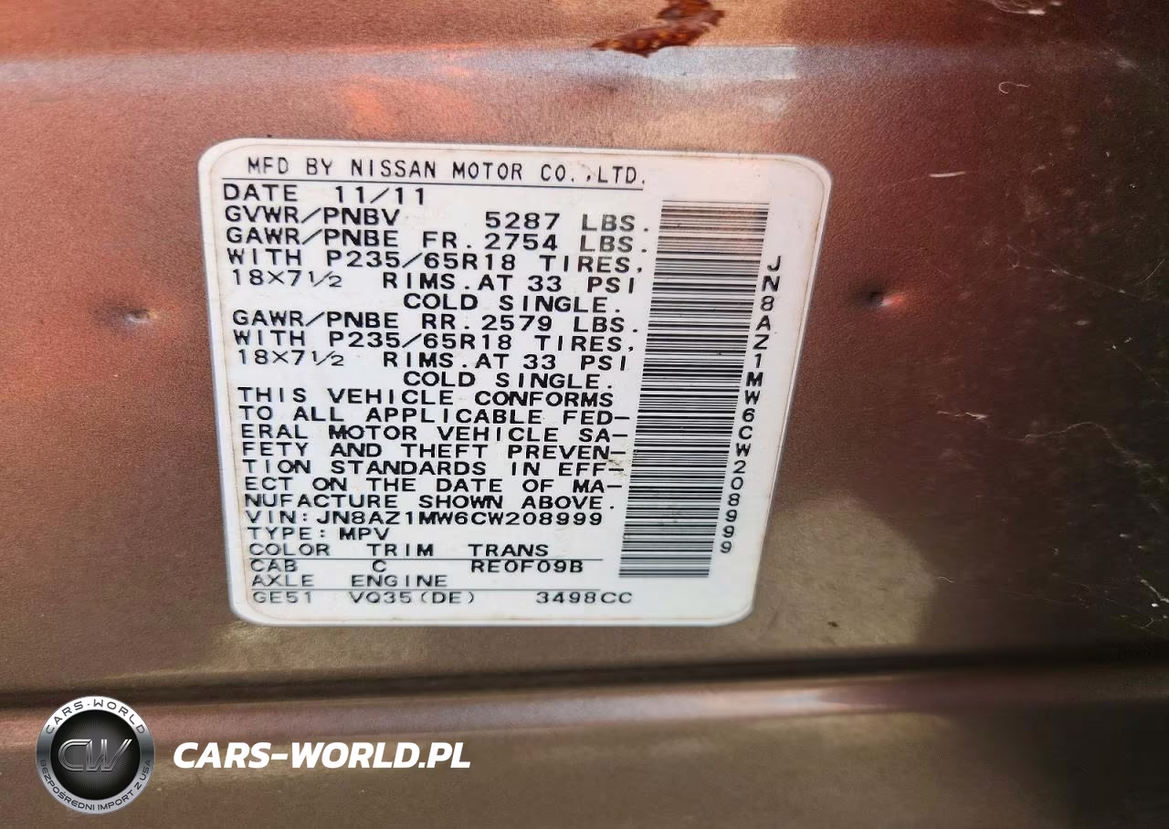 2012 Nissan Murano S VIN:JN8AZ1MW6CW208999 - 12