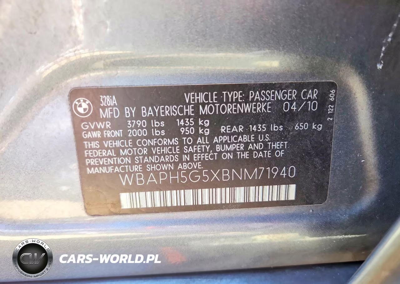 2011 BMW 328 I Sulev VIN:WBAPH5G5XBNM71940 - 12