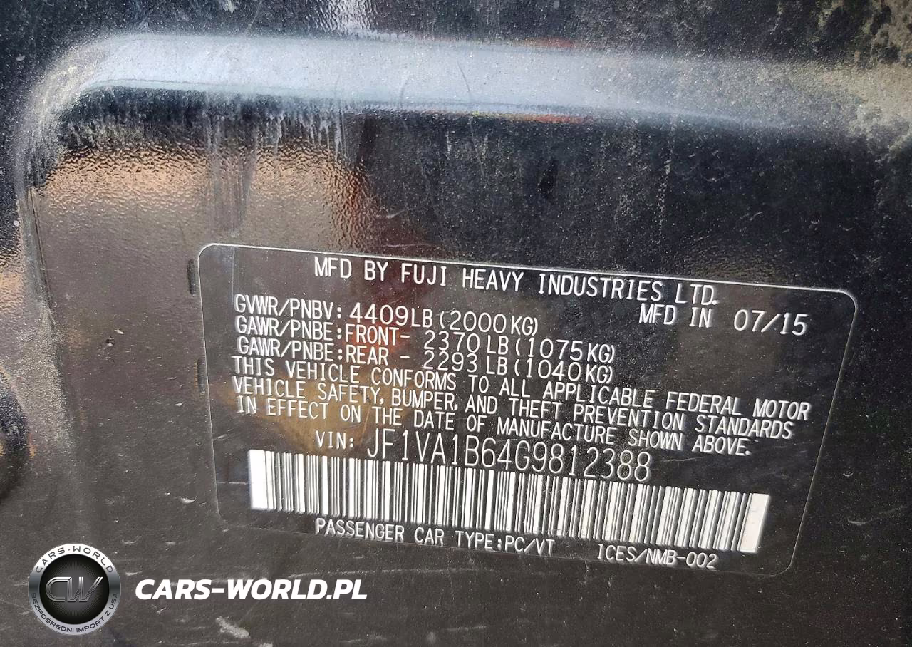 2016 Subaru Wrx VIN:JF1VA1B64G9812388 - 12