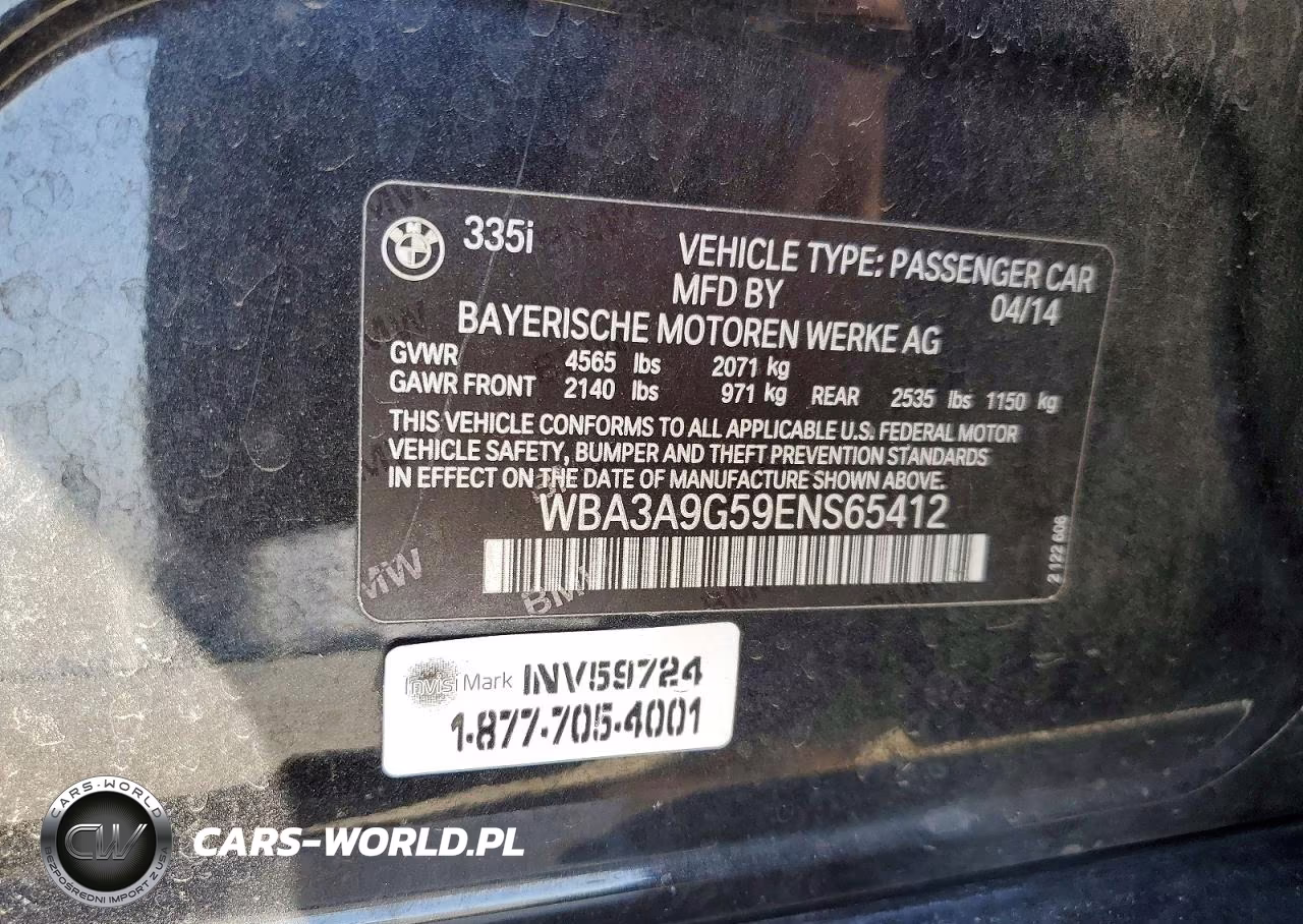 2014 BMW 335 I VIN:WBA3A9G59ENS65412 - 12