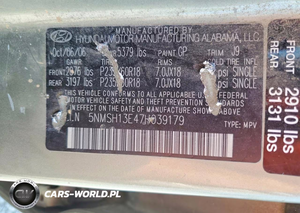 2007 Hyundai Santa Fe Se VIN:5NMSH13E47H039179 - 14