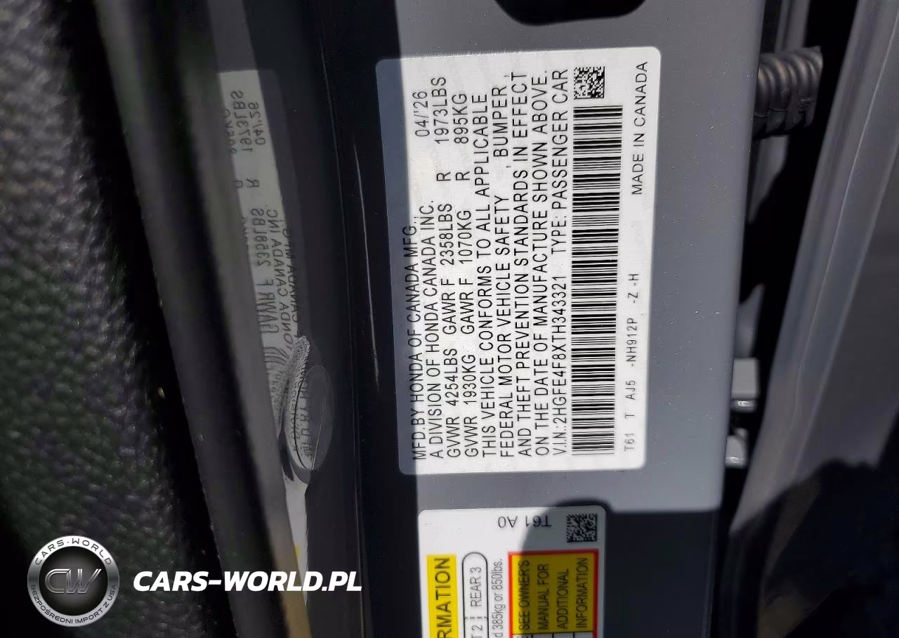 2026 Honda Civic Sport VIN:2HGFE4F8XTH343321 - 12