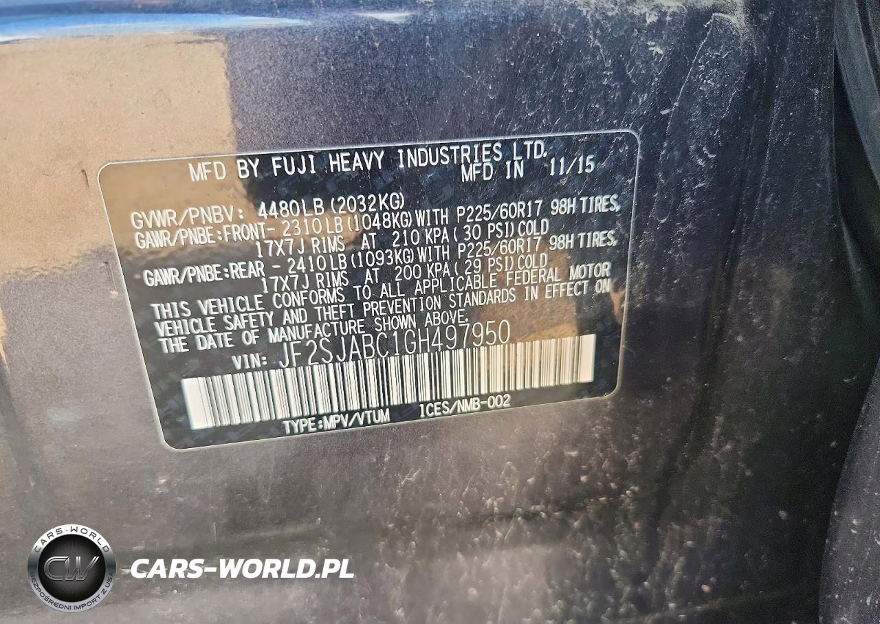 2016 Subaru Forester 2.5I VIN:JF2SJABC1GH497950 - 12