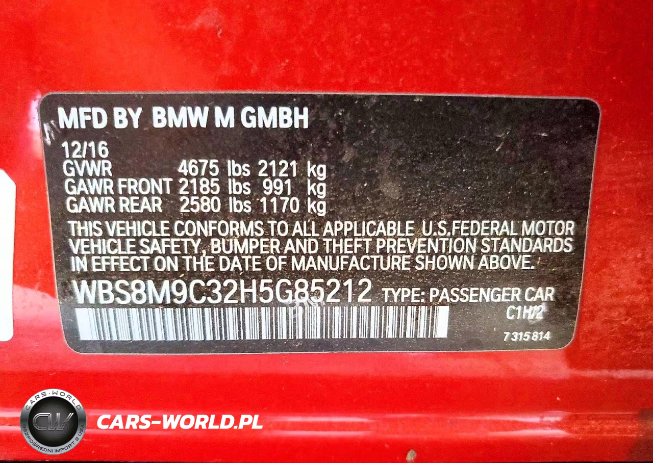 2017 BMW M3 VIN:WBS8M9C32H5G85212 - 12