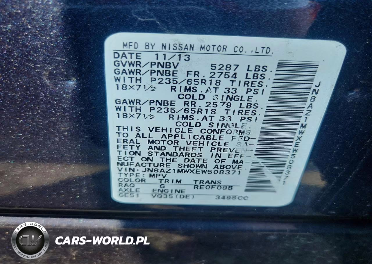2014 Nissan Murano Sl VIN:JN8AZ1MWXEW508371 - 13