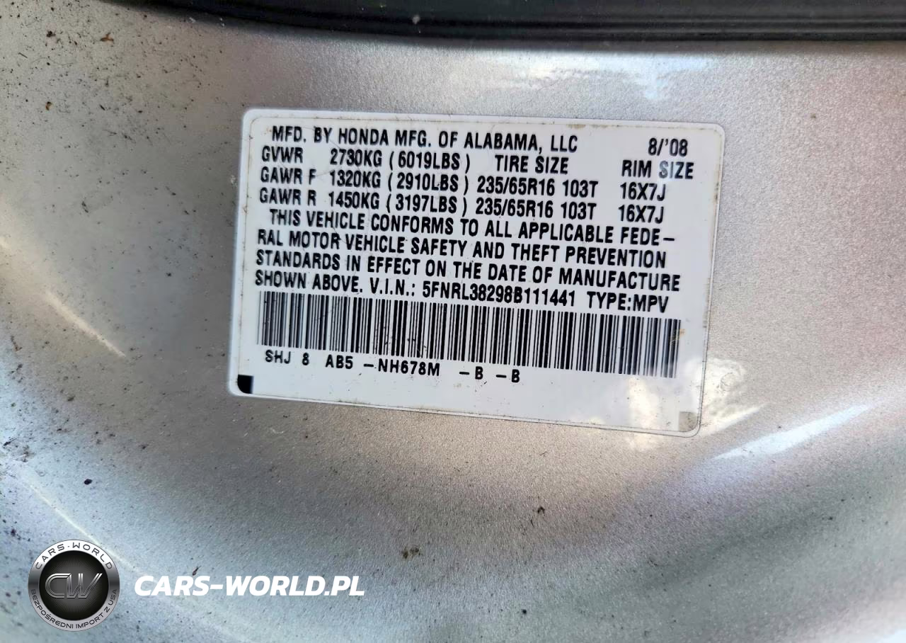 2008 Honda Odyssey Lx VIN:5FNRL38298B111441 - 13