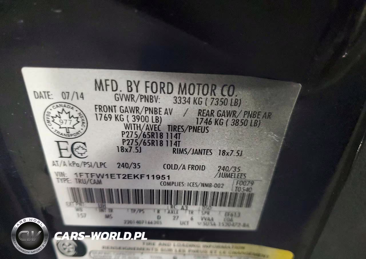 2014 Ford F150 Supercrew VIN:1FTFW1ET2EKF11951 - 12