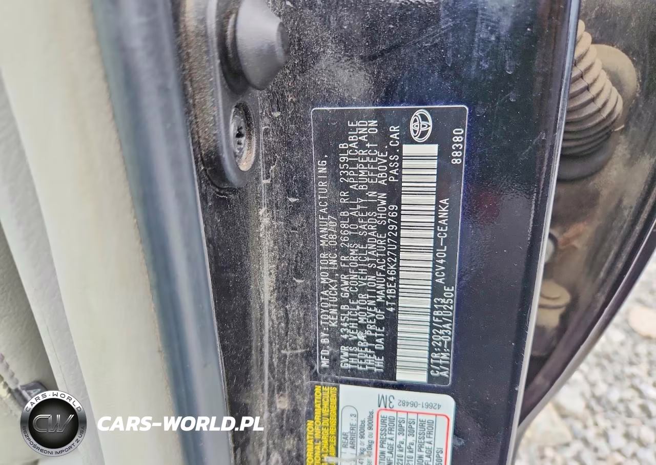 2007 Toyota Camry Le VIN:4T1BE46K27U729769 - 12