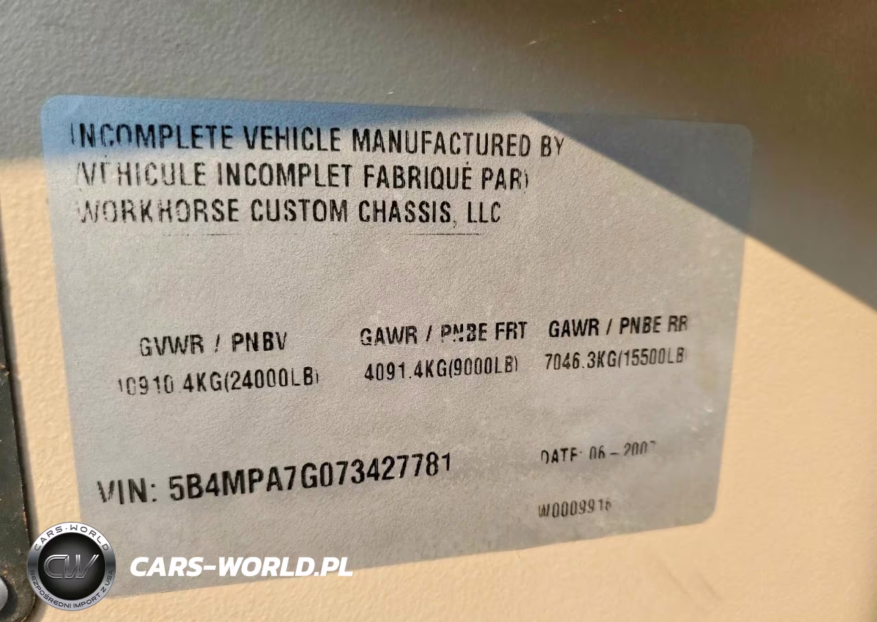 2007 Workhorse Custom Chassis Motorhome Chassis W24 VIN:5B4MPA7G073427781 - 10