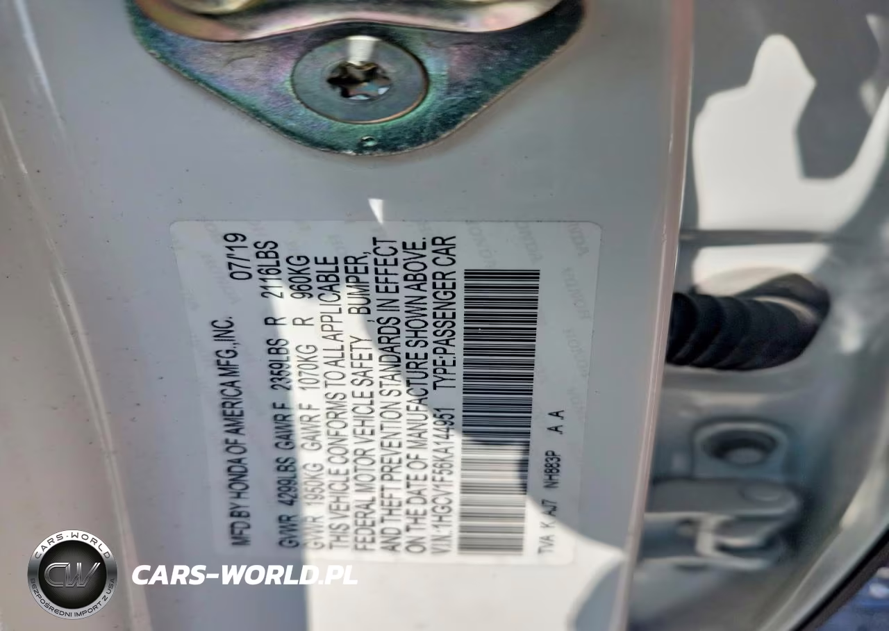 2019 Honda Accord Exl VIN:1HGCV1F56KA144951 - 13