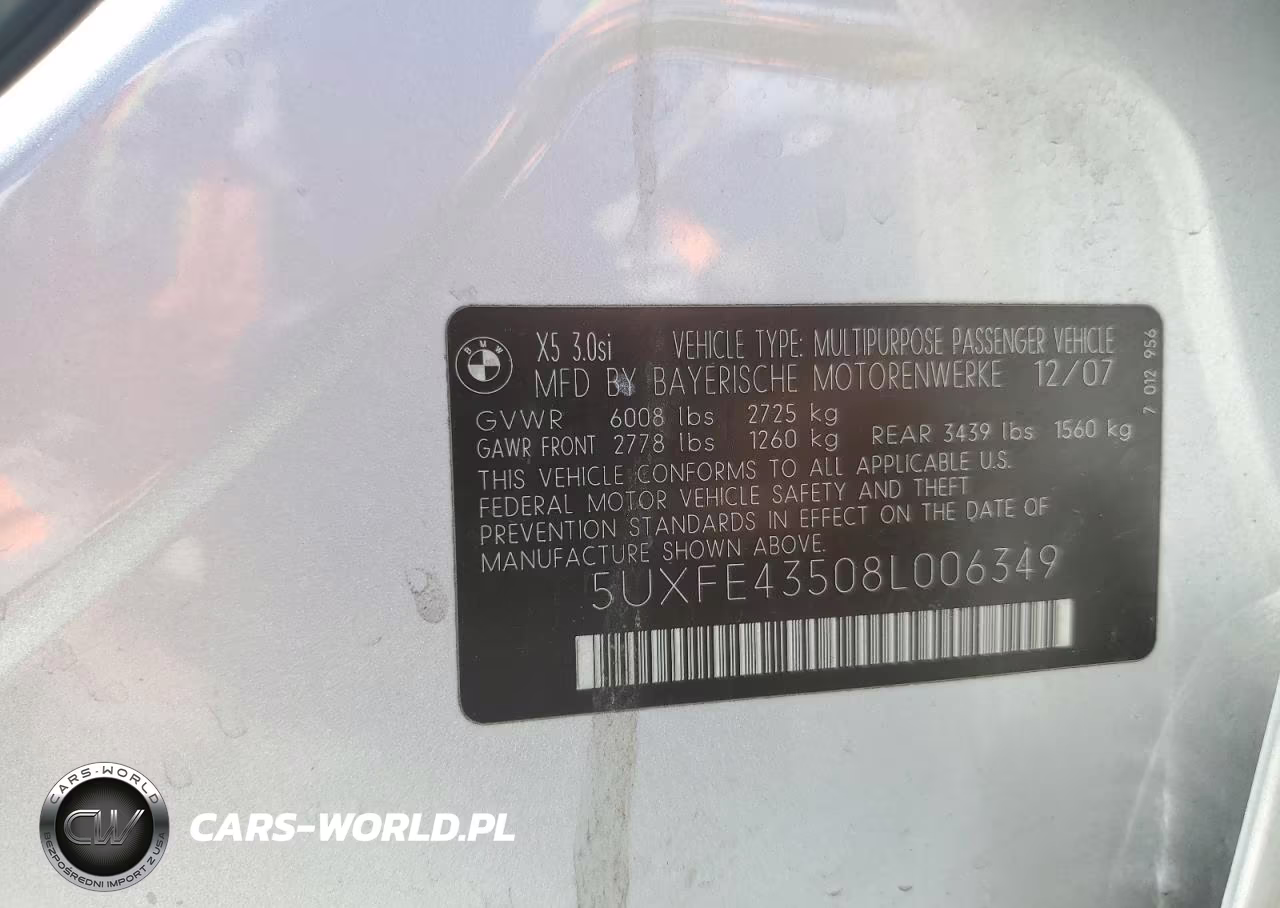 2008 BMW X5 3.0I VIN:5UXFE43508L006349 - 12