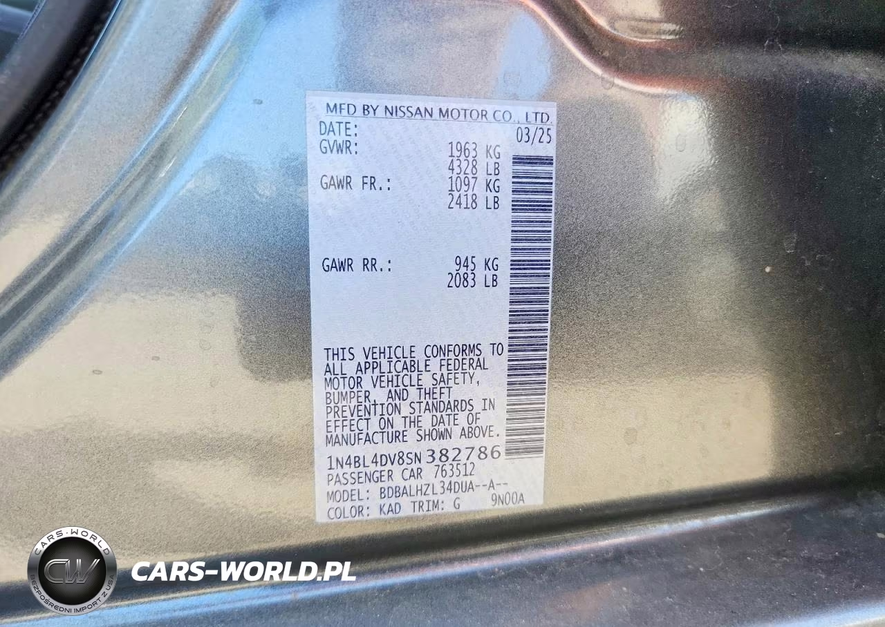 2025 Nissan Altima Sv VIN:1N4BL4DV8SN382786 - 12