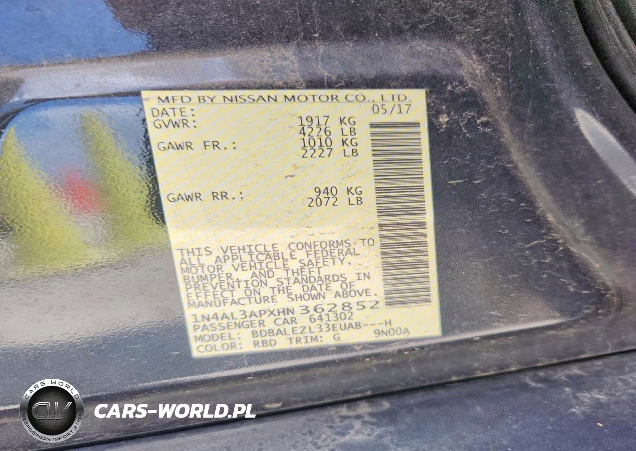 2017 Nissan Altima 2.5 S VIN:1N4AL3APXHN362852 - 13