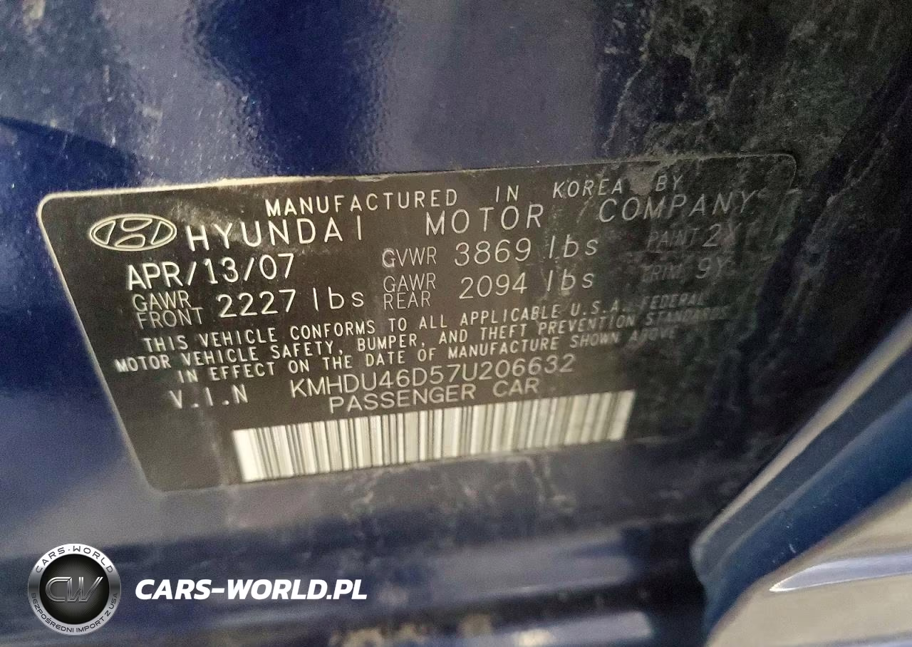 2007 Hyundai Elantra Gls VIN:KMHDU46D57U206632 - 12