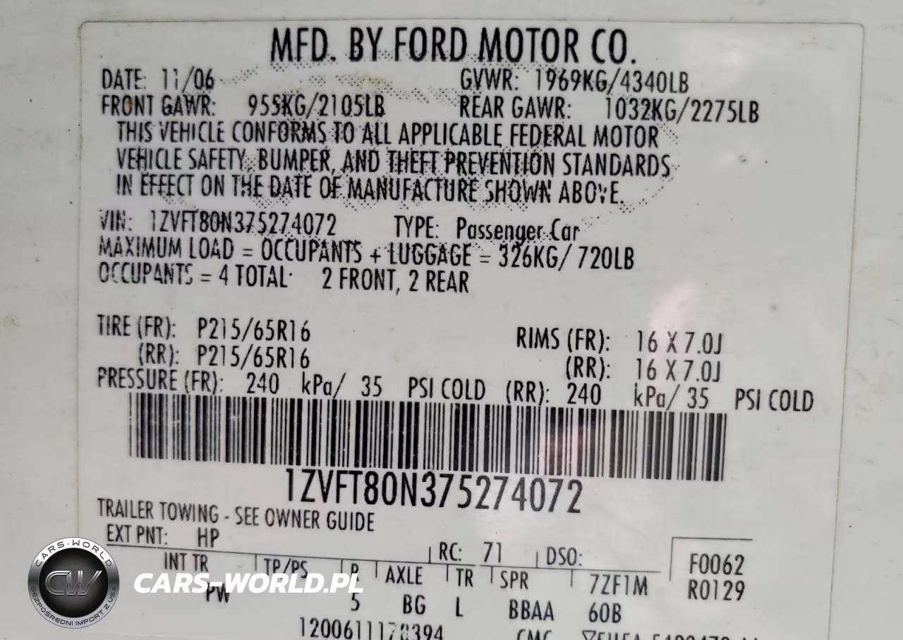 2007 Ford Mustang VIN:1ZVFT80N375274072 - 12