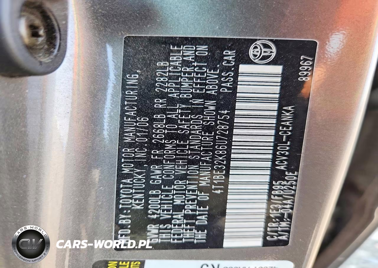 2006 Toyota Camry Standard VIN:4T1BE32K86U728754 - 12