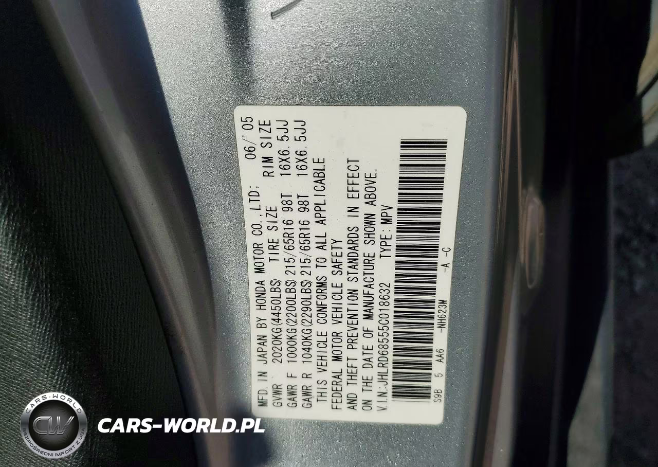 2005 Honda Cr-V Lx VIN:JHLRD68555C018632 - 12
