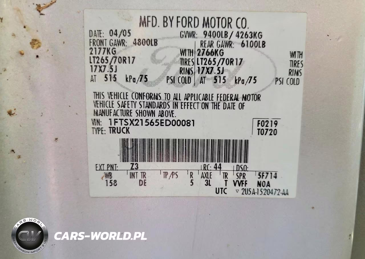 2005 Ford F250 Super Duty VIN:1FTSX21565ED00081 - 12