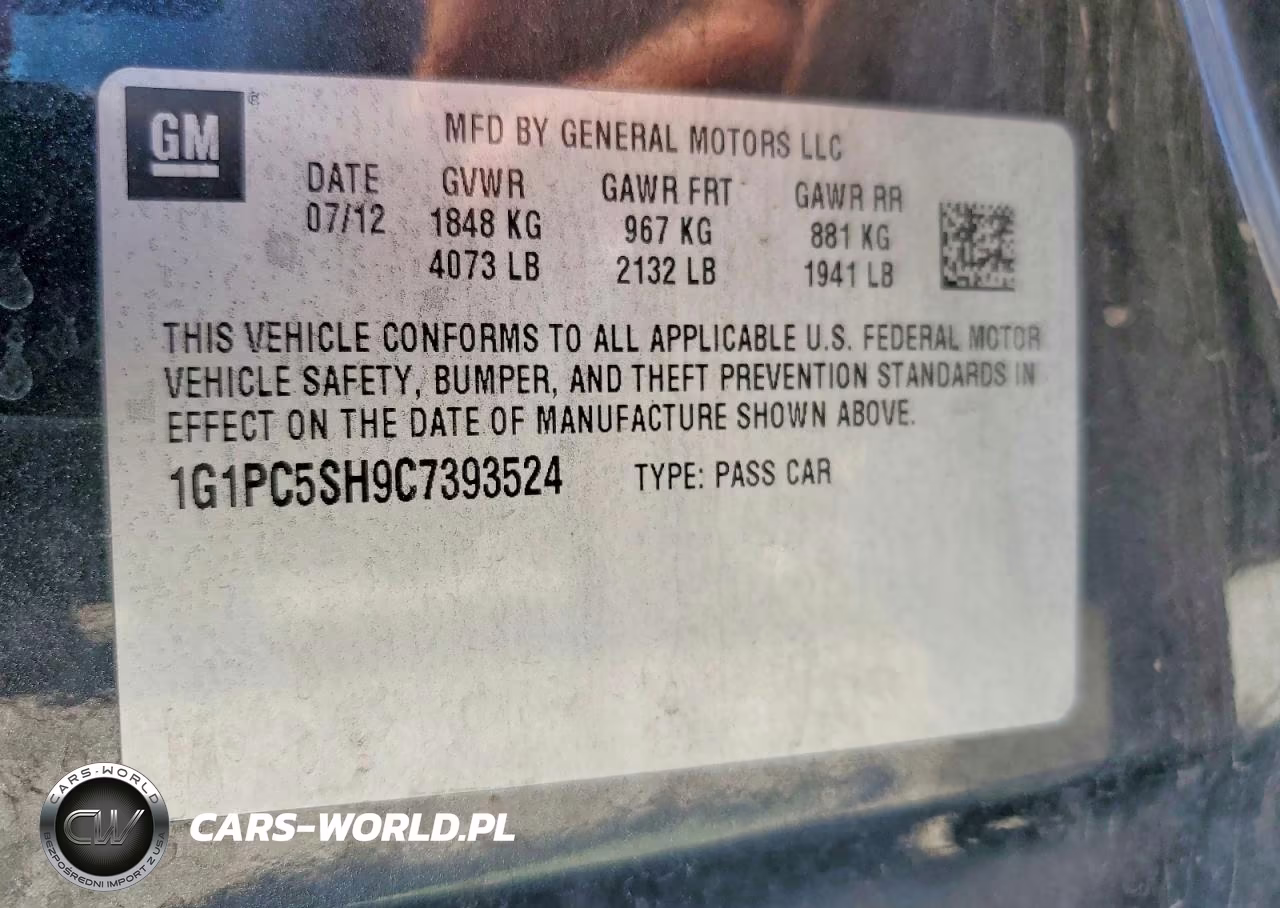 2012 Chevrolet Cruze Ls VIN:1G1PC5SH9C7393524 - 12