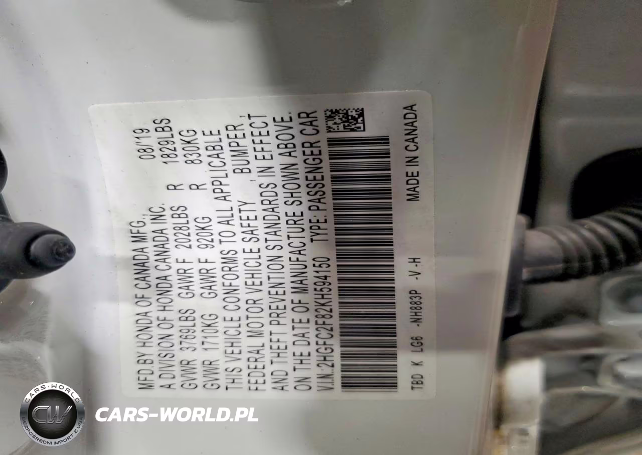 2019 Honda Civic Sport VIN:2HGFC2F82KH594150 - 13