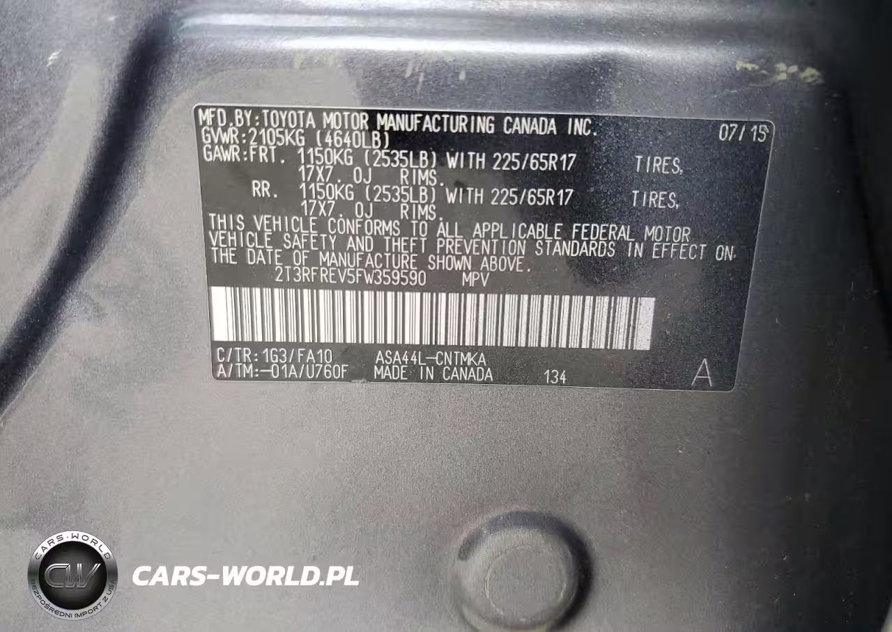 2015 Toyota Rav4 Xle VIN:2T3RFREV5FW359590 - 13
