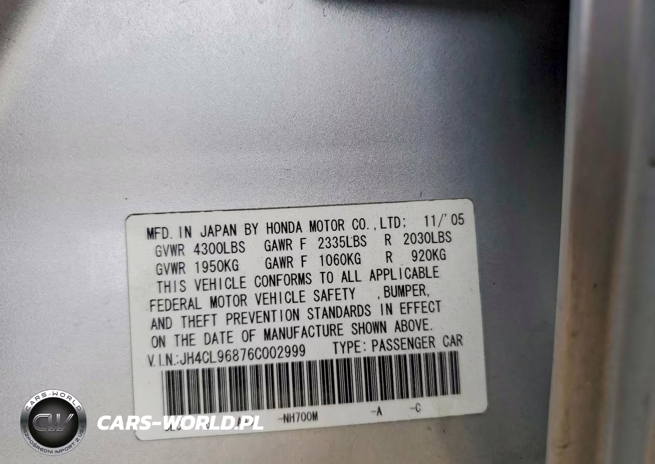 2006 Acura Tsx VIN:JH4CL96876C002999 - 12